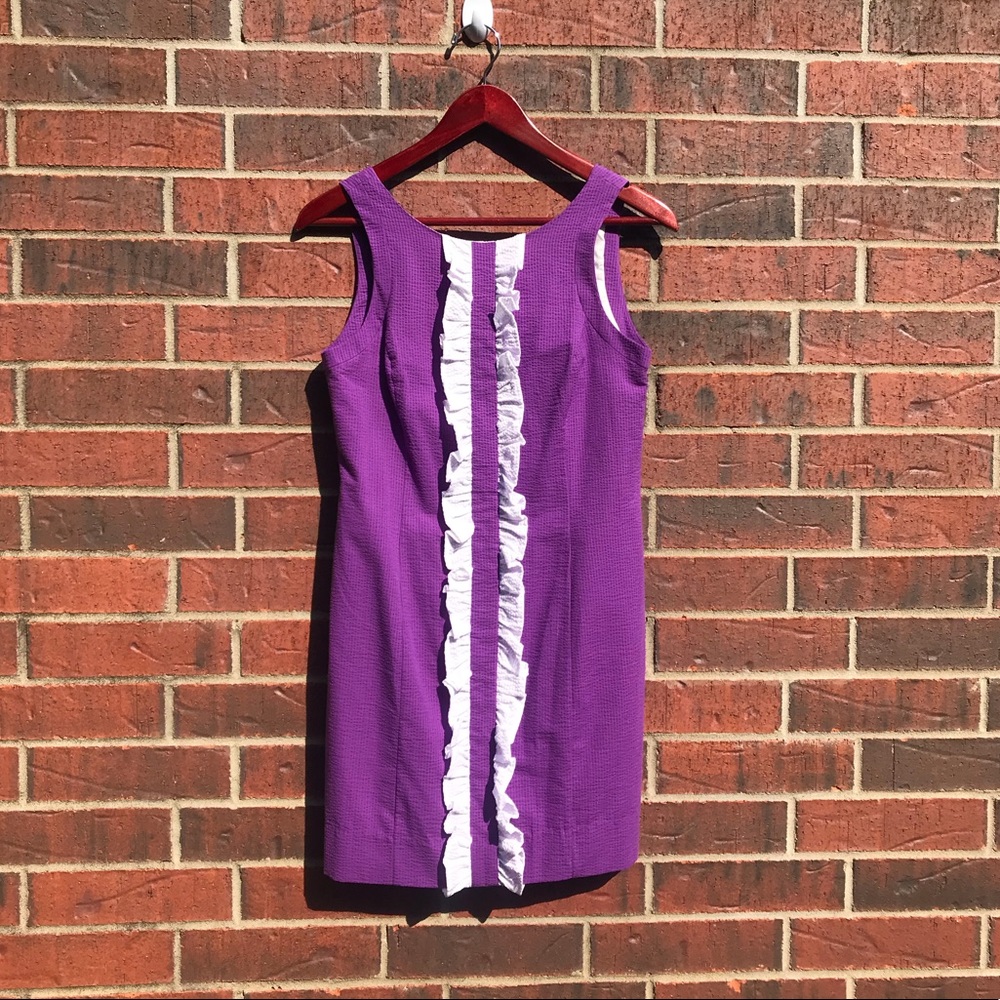 EUC Lauren James S Purple White Dress Seersucker